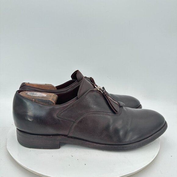 Premiata Men Size 9 Dark Brown Leather Front Zip Plain Toe Casual Shoes main image 9
